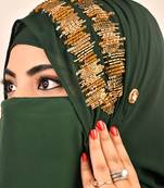 wrap my hijab georgette handwork party scarf set – dark green