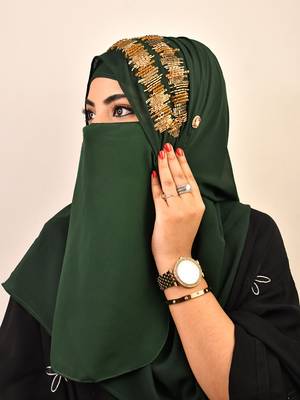 wrap my hijab georgette handwork party scarf set – dark green 2