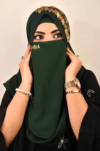 wrap my hijab georgette handwork party scarf set – dark green
