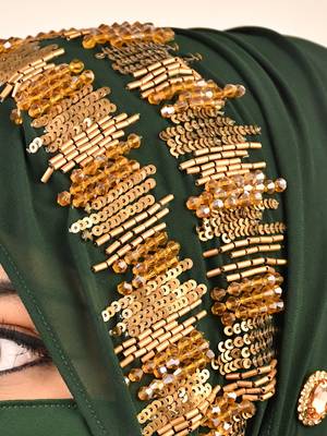 wrap my hijab georgette handwork party scarf set – dark green 4