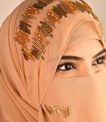 Beige party wear hijab scarf with handwork naqab