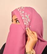 Purple luxury bridal wedding wear hijab scarf   with handwork naqab