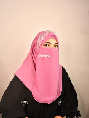 Purple luxury bridal wedding wear hijab scarf   with handwork naqab 2