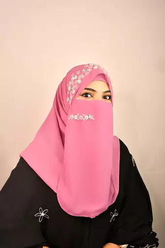 Purple luxury bridal wedding wear hijab scarf   with handwork naqab