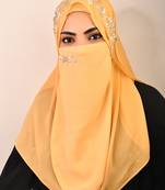 Golden luxury bridal wedding wear hijab scarf   with handwork naqab