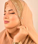 beige bridal hijab with handwork