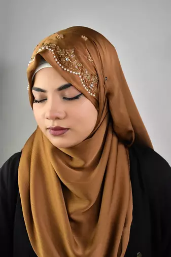 Golden luxury bridal wedding wear hijab scarf   with handwork