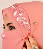 Pink party wear hijab scarf with handwork naqab