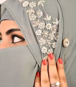 Grey luxury bridal wedding wear hijab scarf   with handwork naqab