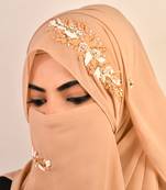 Beige party wear hijab scarf with handwork naqab
