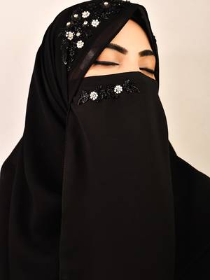 Black luxury bridal wedding wear hijab scarf   with handwork naqab 1