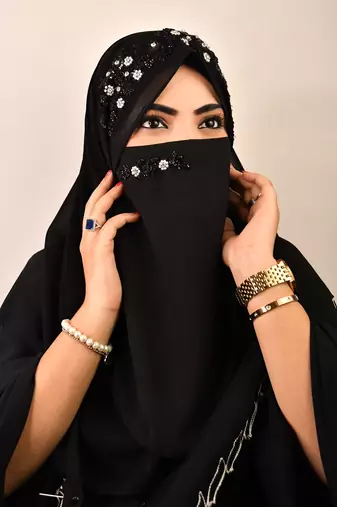 Black luxury bridal wedding wear hijab scarf   with handwork naqab