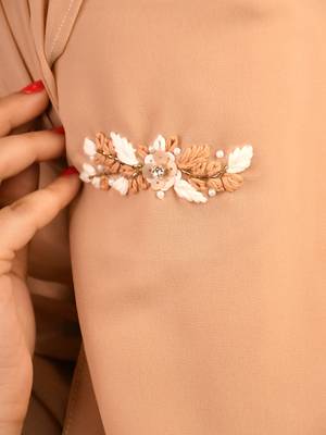 Beige party wear hijab scarf with handwork naqab 5