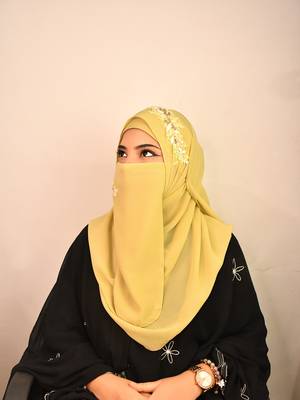 green party wear hijab scarf with handwork naqab 1
