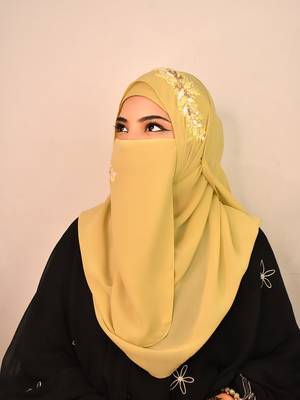 green party wear hijab scarf with handwork naqab 2