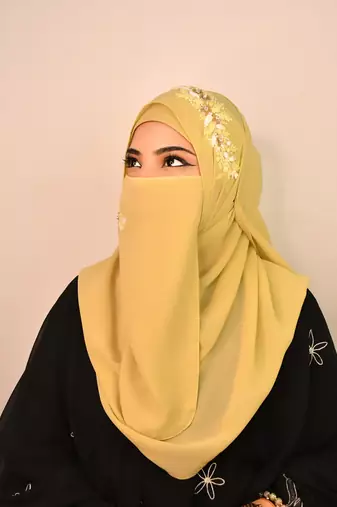 green party wear hijab scarf with handwork naqab