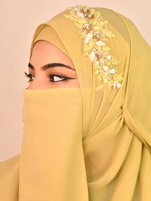 green party wear hijab scarf with handwork naqab 3