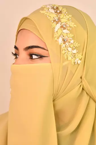 green party wear hijab scarf with handwork naqab