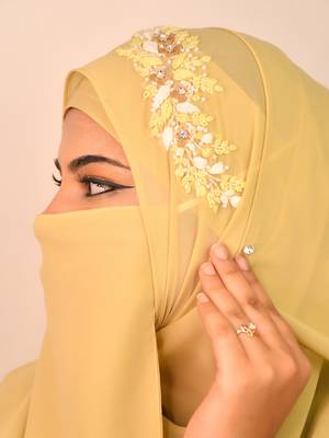 green party wear hijab scarf with handwork naqab 4