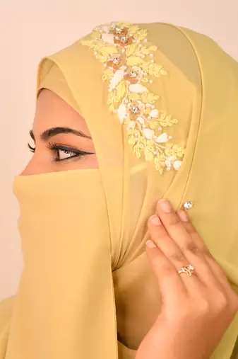 green party wear hijab scarf with handwork naqab