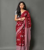 Mehroon cotton mulmul printed saree with blouse piece
