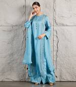 Blue satin organza kurta set