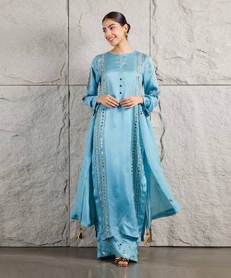 Blue satin organza kurta set 2