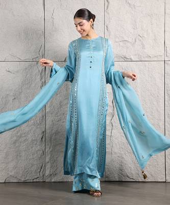 Blue satin organza kurta set 3