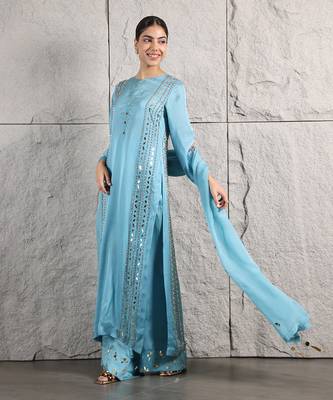 Blue satin organza kurta set 4