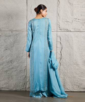 Blue satin organza kurta set 5