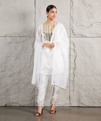 White satin organza kurta set 1