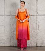 Orange pink satin organza kurta set