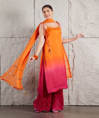 Orange pink satin organza kurta set 2