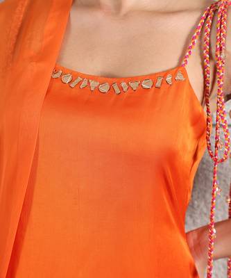 Orange pink satin organza kurta set 3