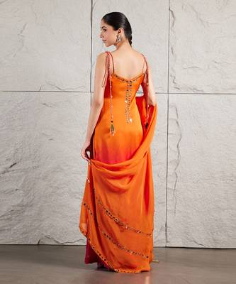Orange pink satin organza kurta set 4