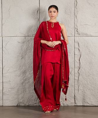 Red satin organza kurta set 1