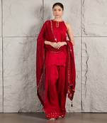 Red satin organza kurta set
