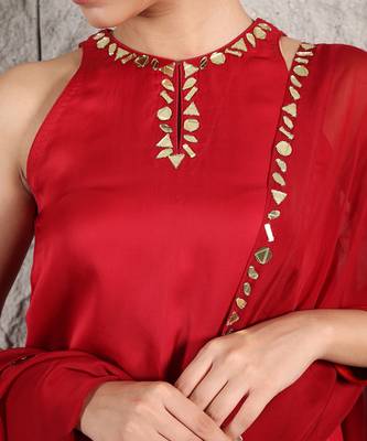 Red satin organza kurta set 2