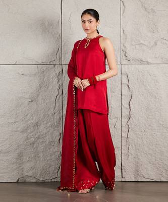Red satin organza kurta set 3