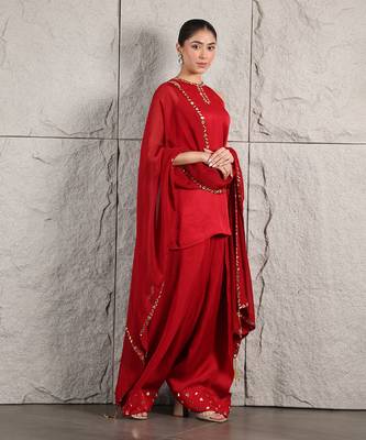Red satin organza kurta set 5