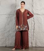 Brown raw silk kurta set