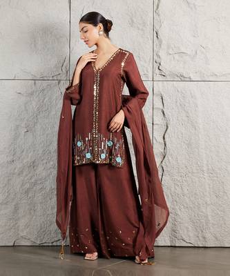 Brown raw silk kurta set 2