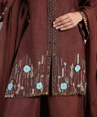 Brown raw silk kurta set 3