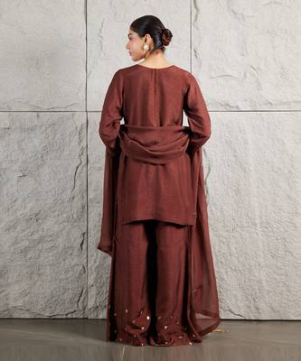 Brown raw silk kurta set 4