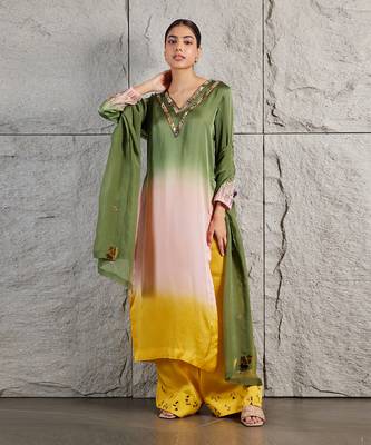 Green ocher ombre organza kurta set 1