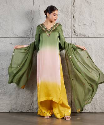 Green ocher ombre organza kurta set 2