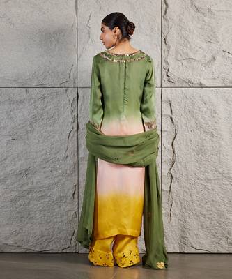 Green ocher ombre organza kurta set 3