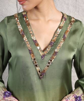 Green ocher ombre organza kurta set 4