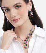 rhodium plated multi color crystal ad gemstone-studded jewelry set