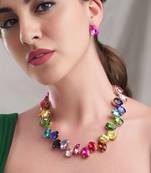 18 k gold plated dark multi color crystal ad gemstone-studded jewelry set